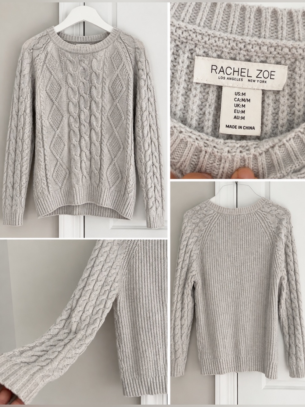 Rachel Zoe Light Gray Cable Crewneck Sweater
